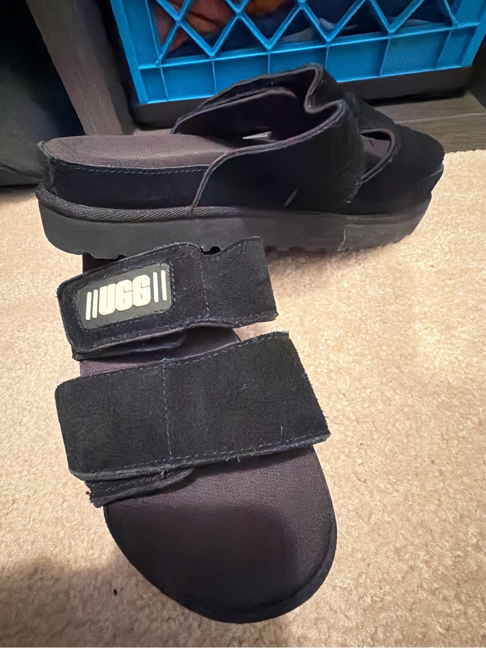 UGG Black Suede Adjustable Strap Slide Sandals